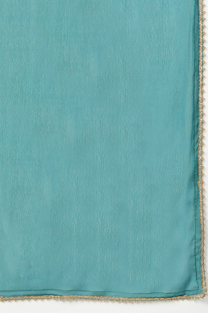 Teal Silk Blend Straight Kurta Pant With Dupatta  | SHOBITAM