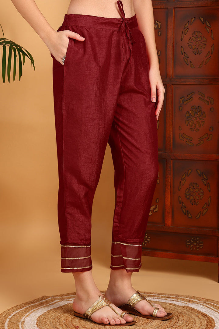 Red Silk Blend Embroidered Kurta Pant With Dupatta   | SHOBITAM