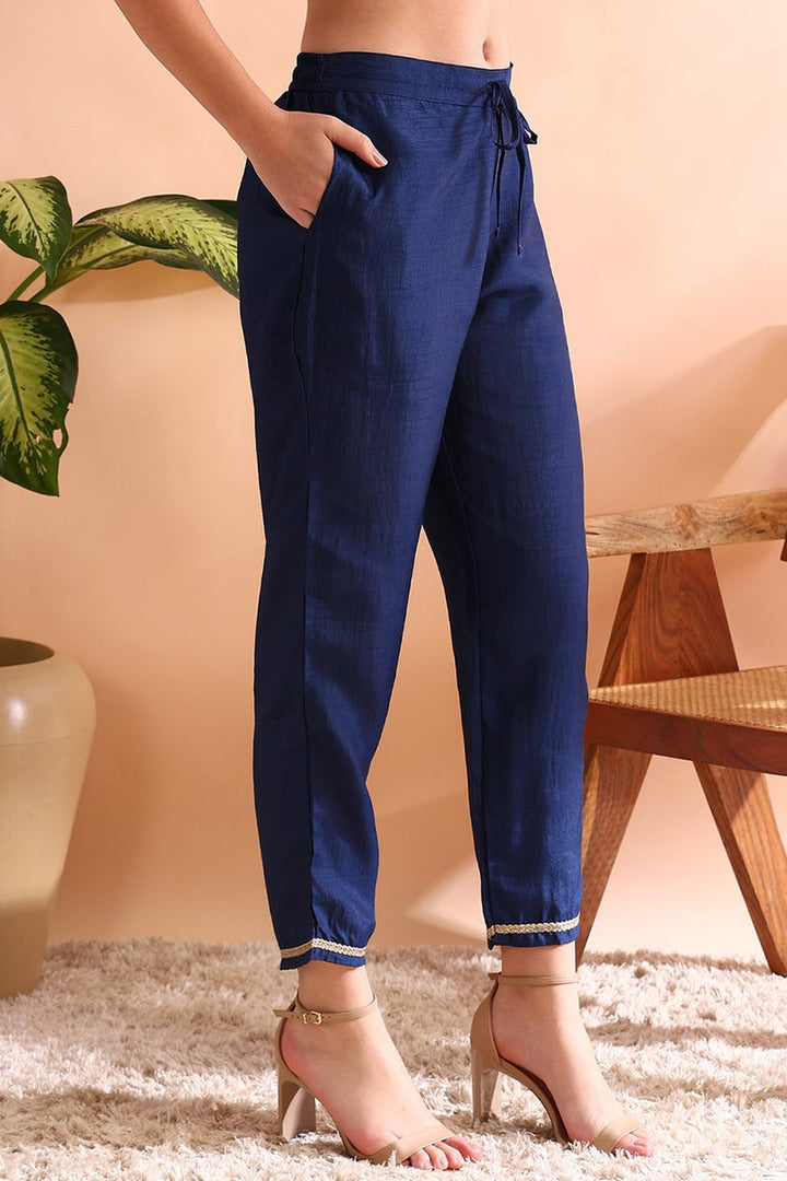 Blue Silk Blend Straight Yoke Design Kurta Pant With Dupatta | SHOBITAM