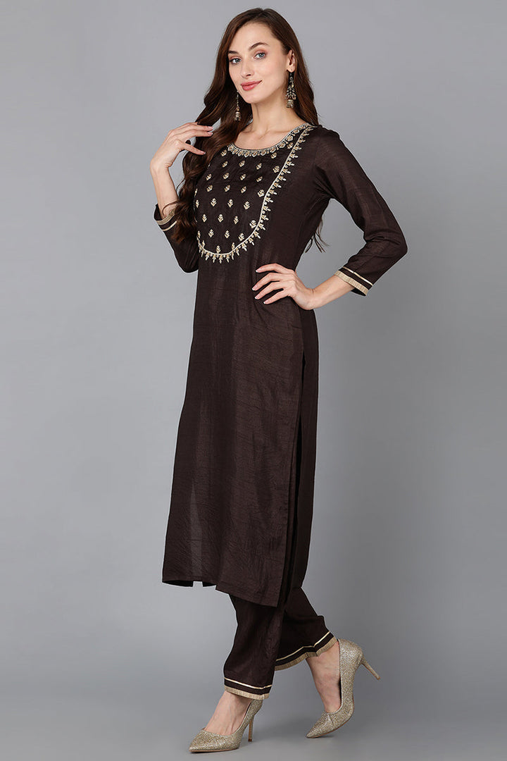 Silk Blend Black Embroidered Straight Kurta Pant With Dupatta  | SHOBITAM