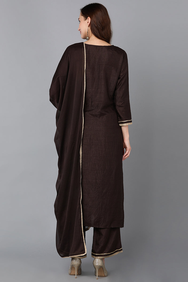 Silk Blend Black Embroidered Straight Kurta Pant With Dupatta  | SHOBITAM