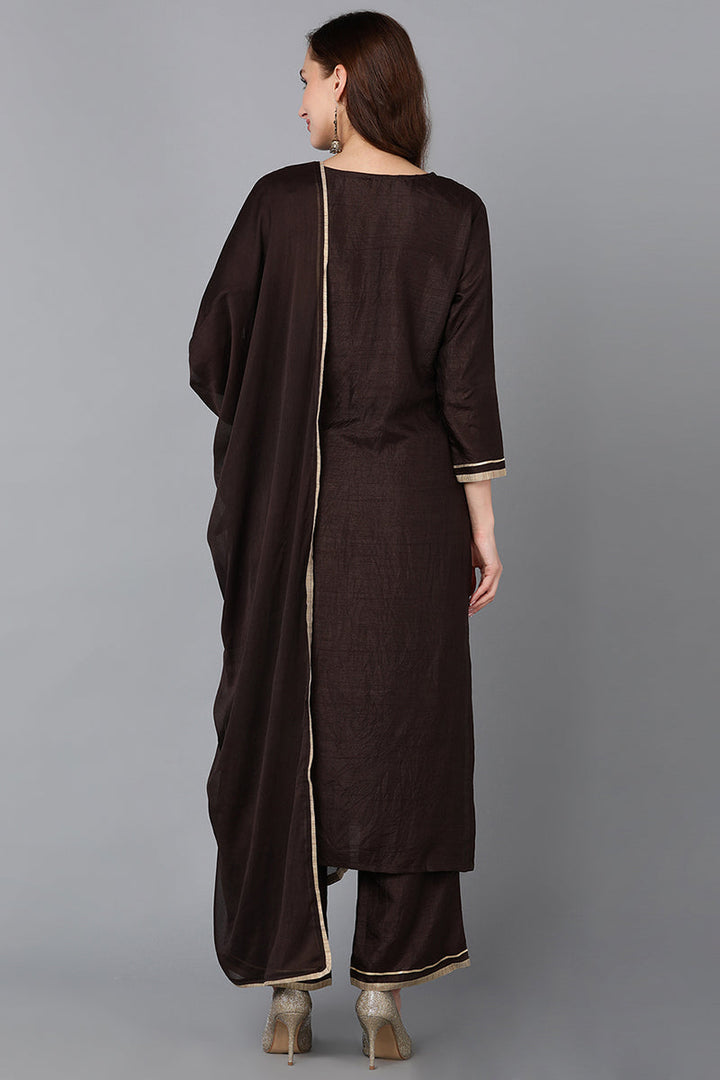Silk Blend Black Embroidered Straight Kurta Pant With Dupatta  | SHOBITAM