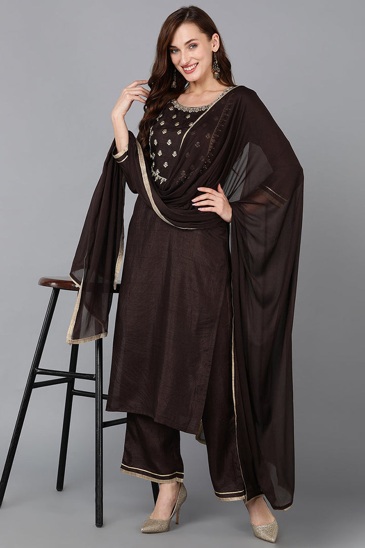 Silk Blend Black Embroidered Straight Kurta Pant With Dupatta  | SHOBITAM