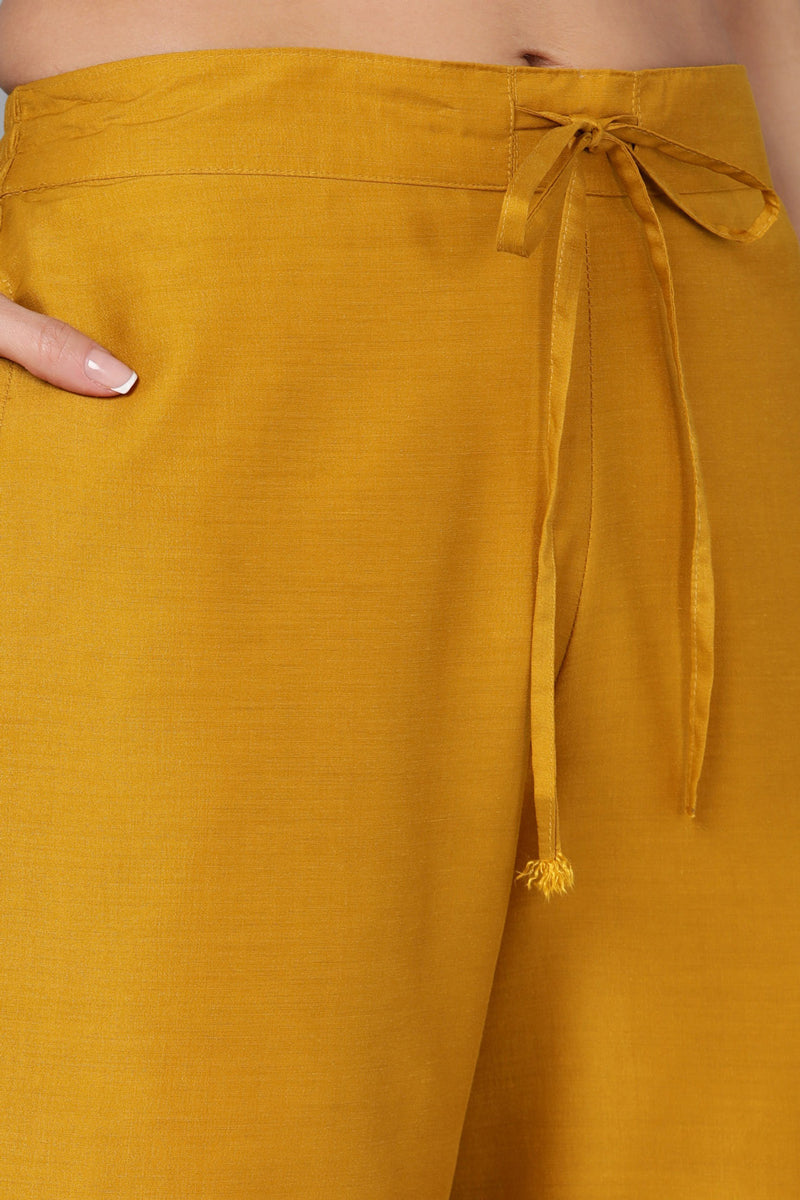 Mustard Silk Blend Straight Kurta Palazzo With Dupatta | SHOBITAM