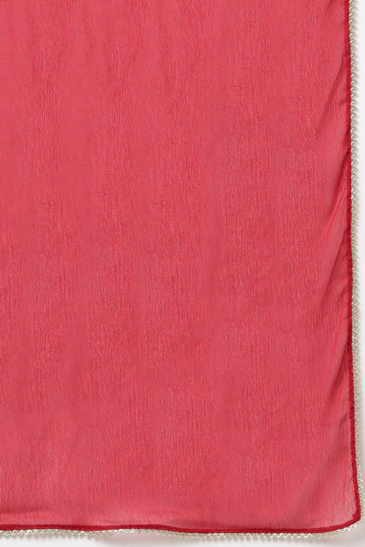 Red Silk Blend Straight Kurta Palazzo With Dupatta   | SHOBITAM