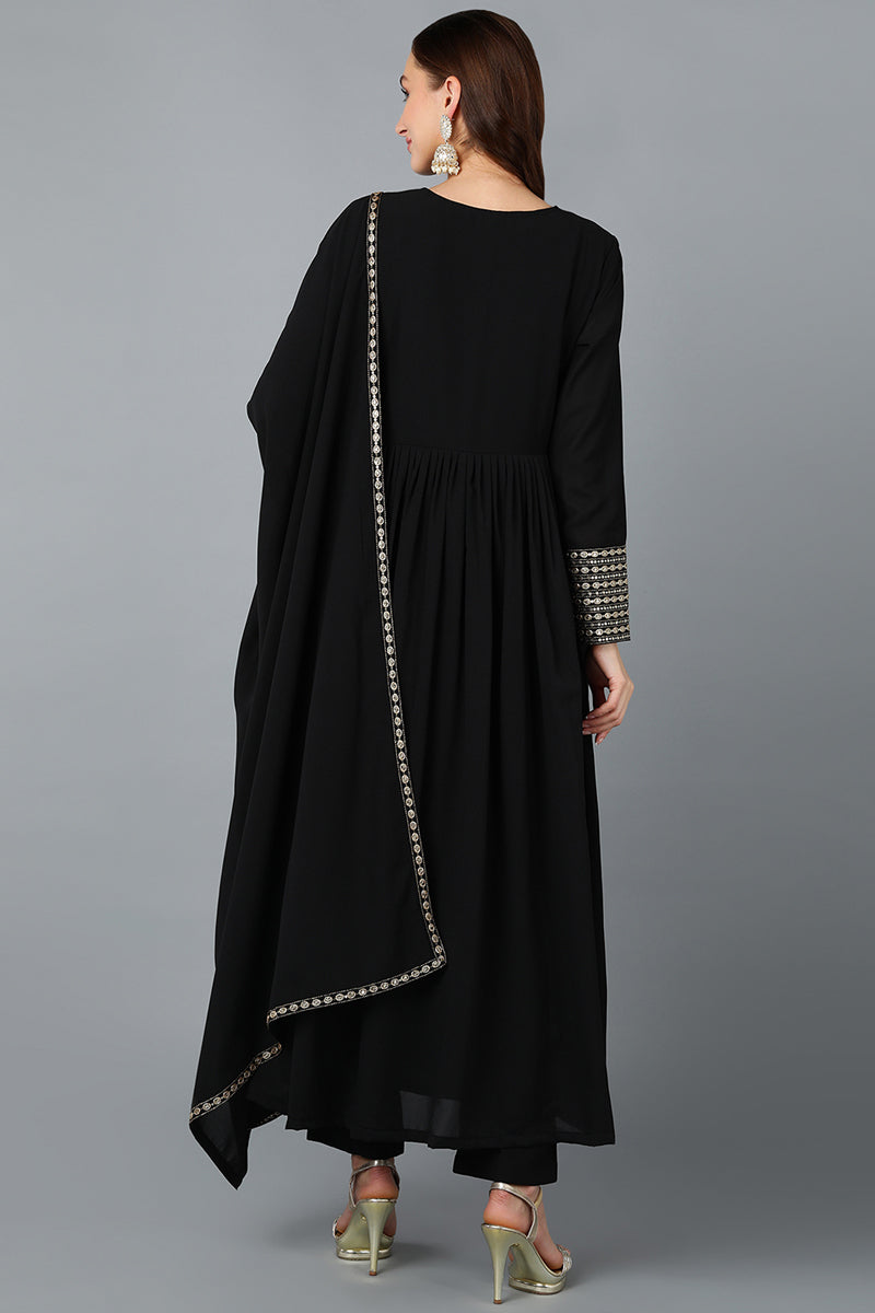 Black Georgette Sequinned Flared Suit Set | SHOBITAM
