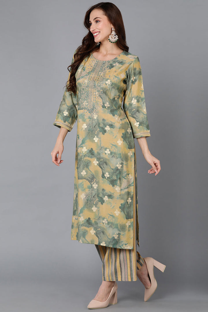 Yellow Silk Blend Straight Kurta Palazzo With Dupatta | SHOBITAM
