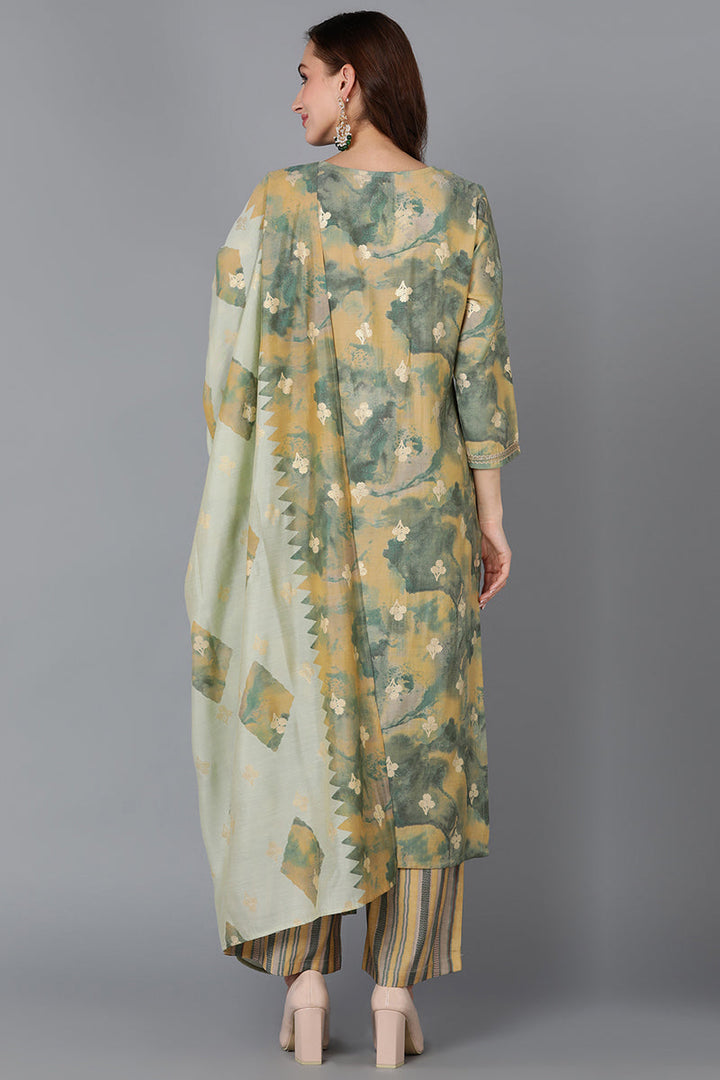 Yellow Silk Blend Straight Kurta Palazzo With Dupatta | SHOBITAM