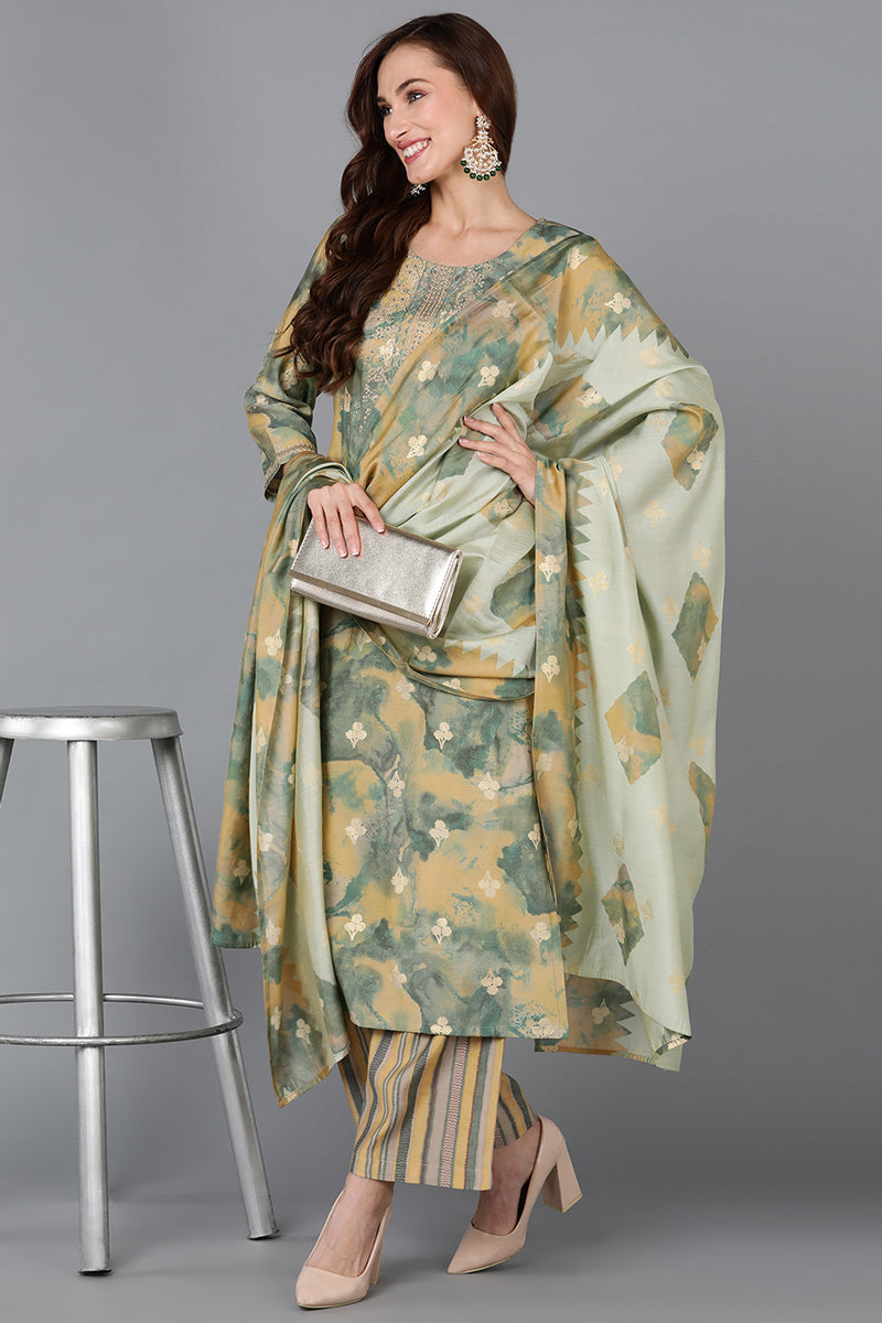Yellow Silk Blend Straight Kurta Palazzo With Dupatta | SHOBITAM