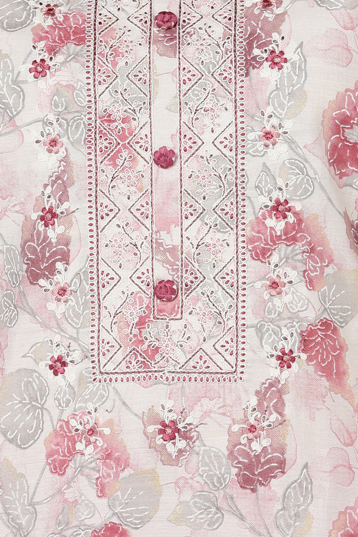 Off White Silk Blend Floral Straight Kurta Pant With Dupatta | SHOBITAM