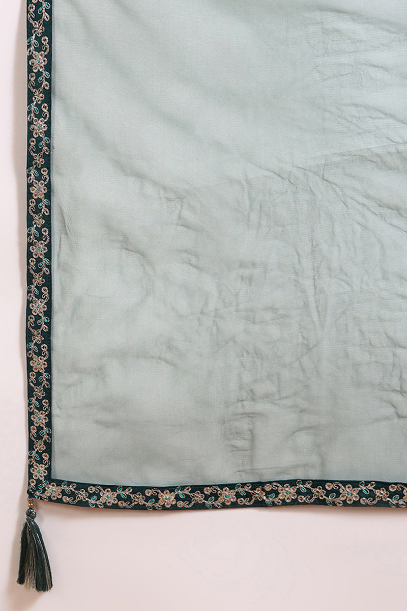 Green Silk Blend Embroidered Kurta Sharara With Dupatta | SHOBITAM