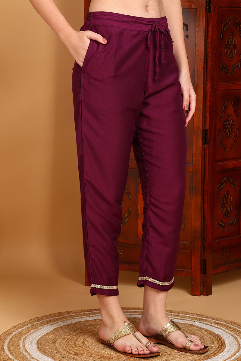 Purple Silk Blend Yoke Design Kurta Pant With Dupatta | SHOBITAM