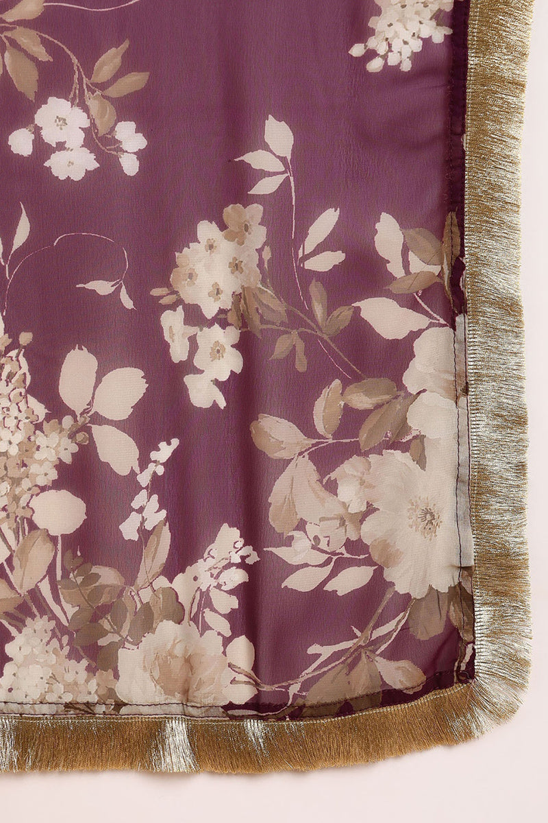 Purple Silk Blend Yoke Design Kurta Pant With Dupatta | SHOBITAM