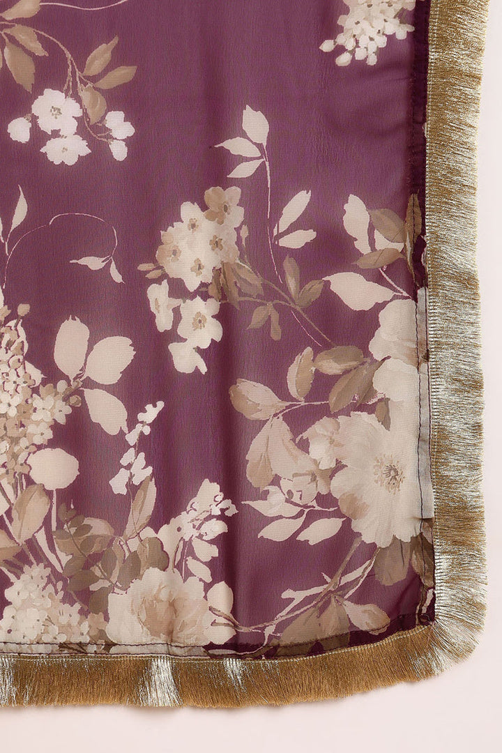 Purple Silk Blend Yoke Design Kurta Pant With Dupatta | SHOBITAM