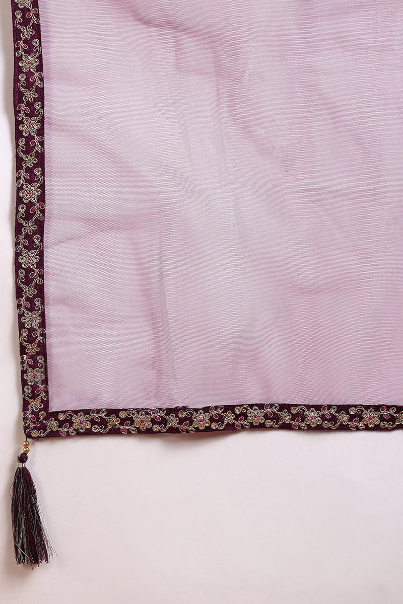 Silk Blend Purple Embroidered Straight Kurta Sharara With Dupatta  | SHOBITAM