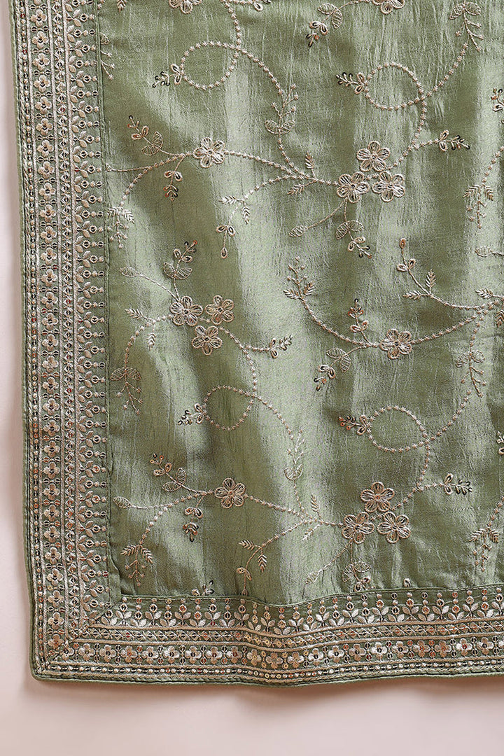 Green Silk Blend Ethnic Motifs Straight Suit Set  | SHOBITAM