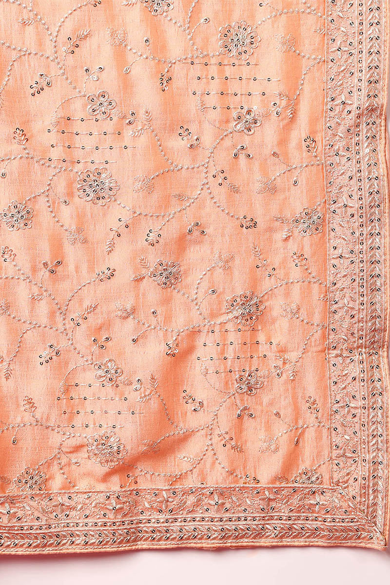 Peach Silk Blend Straight Kurta Pant With Dupatta | SHOBITAM