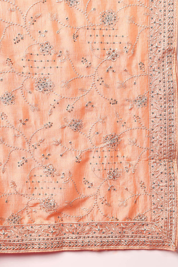 Peach Silk Blend Straight Kurta Pant With Dupatta | SHOBITAM
