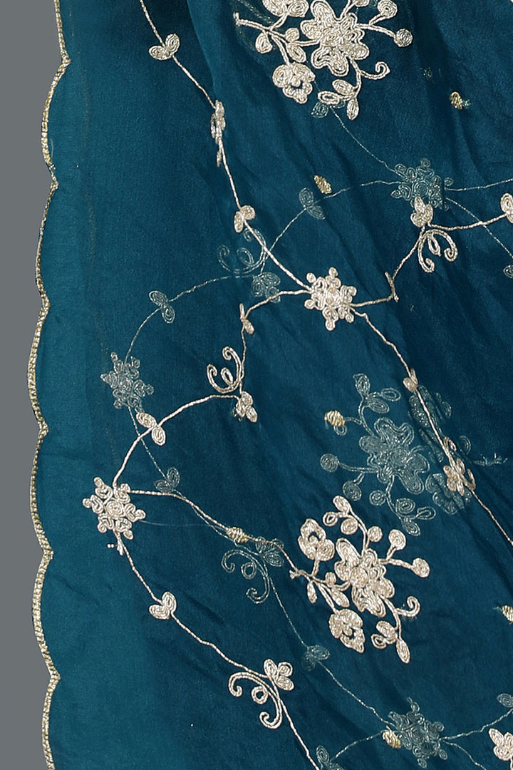 Turquoise Blue Silk Blend Straight Kurta Pant With Dupatta | SHOBITAM