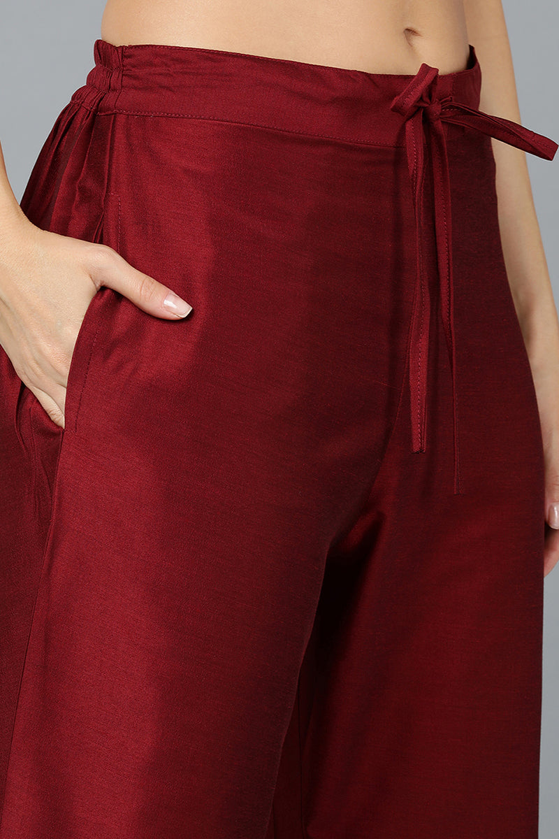 Maroon Silk Blend Straight Kurta Pant With Dupatta | SHOBITAM
