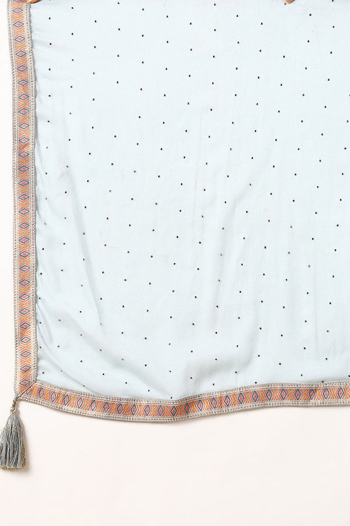 Blue Silk Blend Straight Woven Design Kurta Pant With Dupatta | SHOBITAM