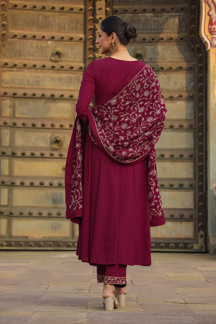 Fuschia Poly Georgette Angrakha Pant With Dupatta | SHOBITAM