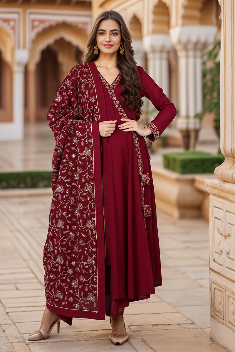 Fuschia Poly Georgette Angrakha Pant With Dupatta | SHOBITAM