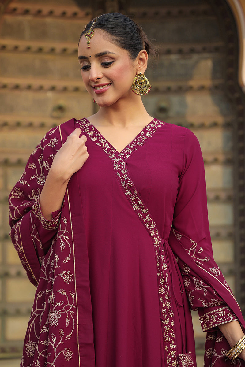 Fuschia Poly Georgette Angrakha Pant With Dupatta | SHOBITAM