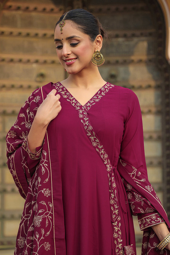 Fuschia Poly Georgette Angrakha Pant With Dupatta | SHOBITAM
