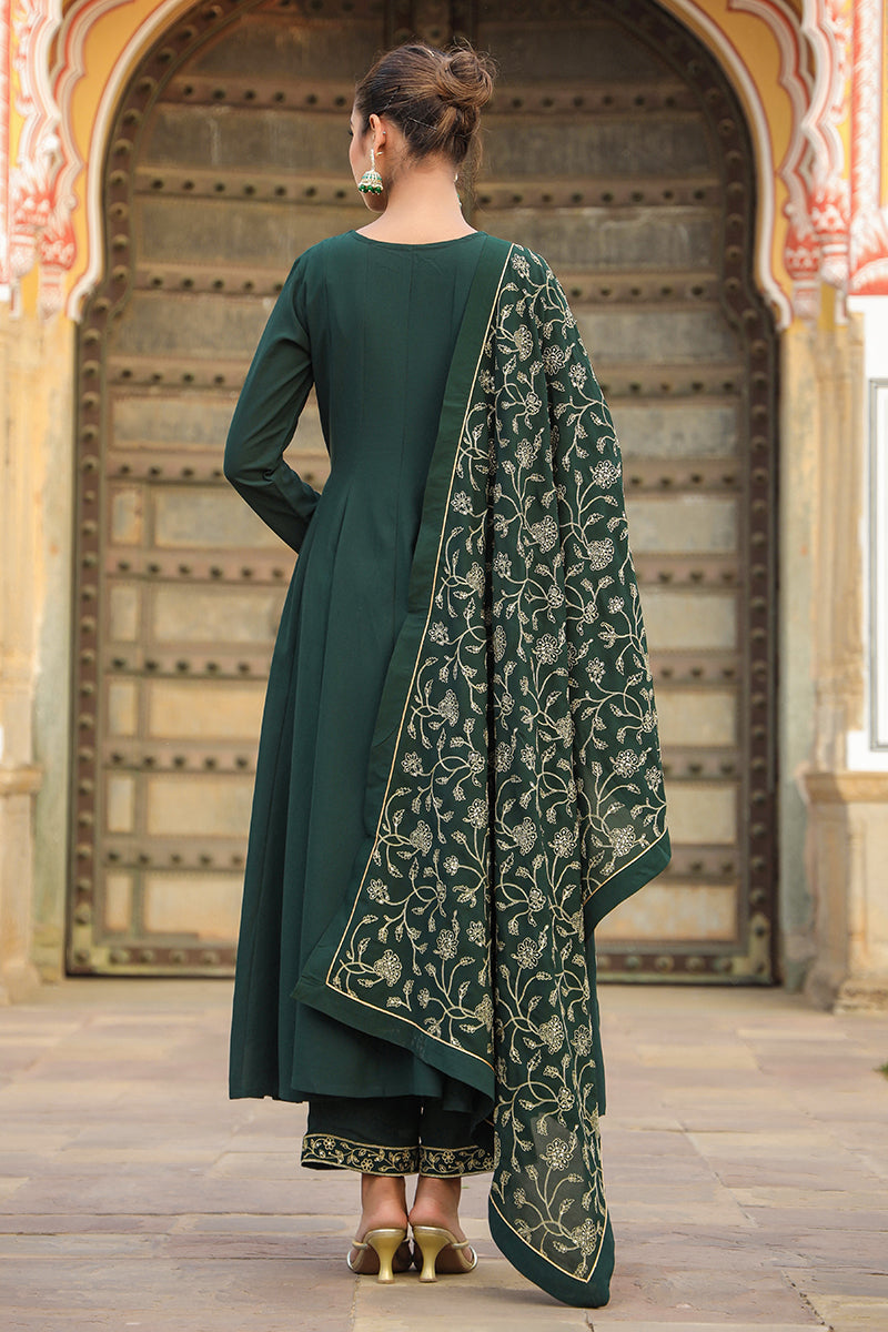 Dark Green Poly Georgette Angrakha Pant With Dupatta | SHOBITAM