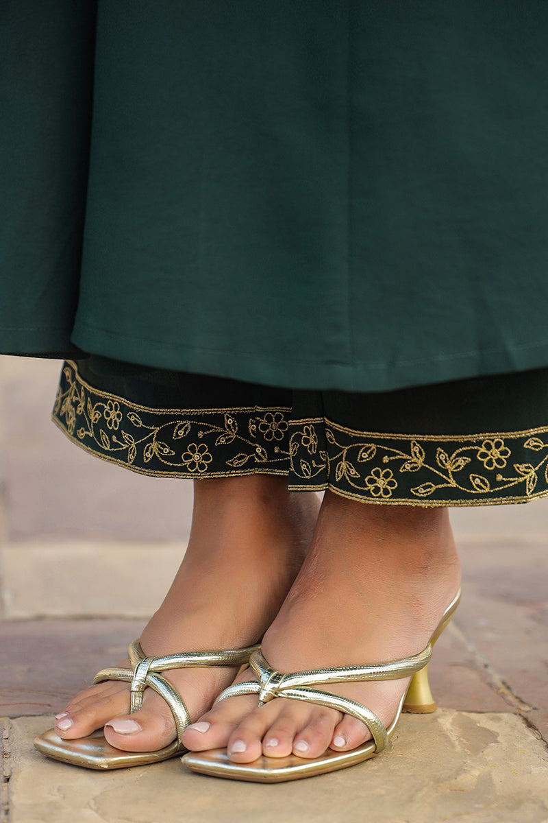 Dark Green Poly Georgette Angrakha Pant With Dupatta | SHOBITAM