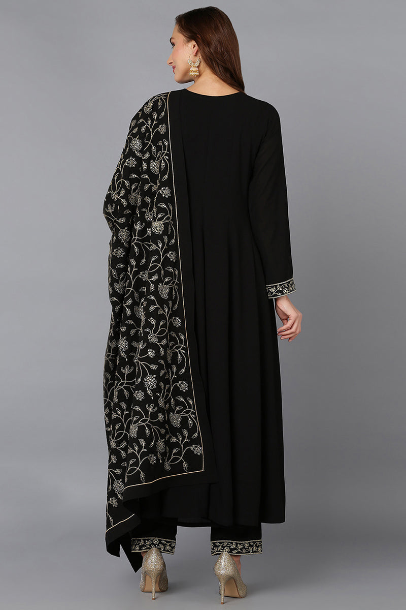 Black Poly Georgette Angrakha Pant With Dupatta | SHOBITAM