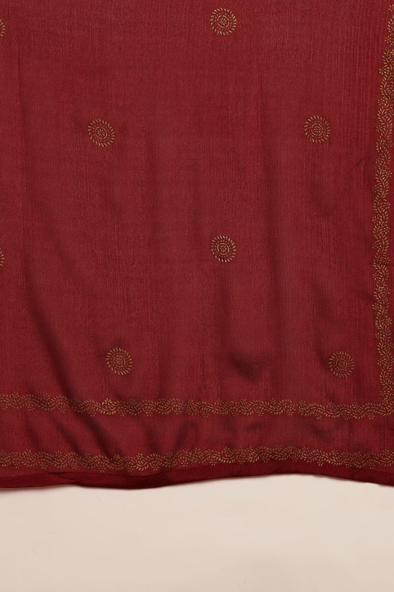 Maroon Silk Blend Anarkali Woven Design Kurta Pant With Dupatta   | SHOBITAM