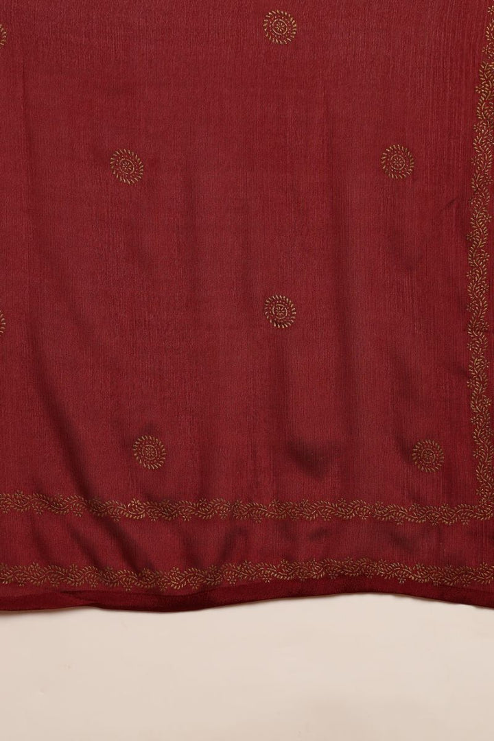 Maroon Silk Blend Anarkali Woven Design Kurta Pant With Dupatta   | SHOBITAM