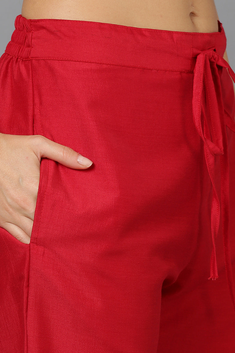 Red Silk Blend Straight Kurta Pant With Dupatta  | SHOBITAM