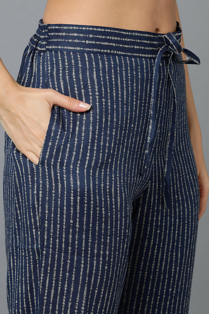 Cotton Blend Grey Straight Printed Kurta Pant With Blue Dupatta | SHOBITAM