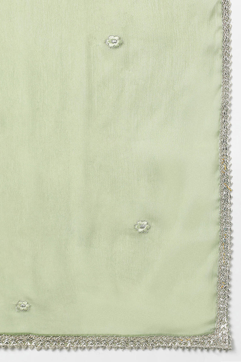 Silk Blend Sea Green Straight Kurta Pant With Dupatta | SHOBITAM