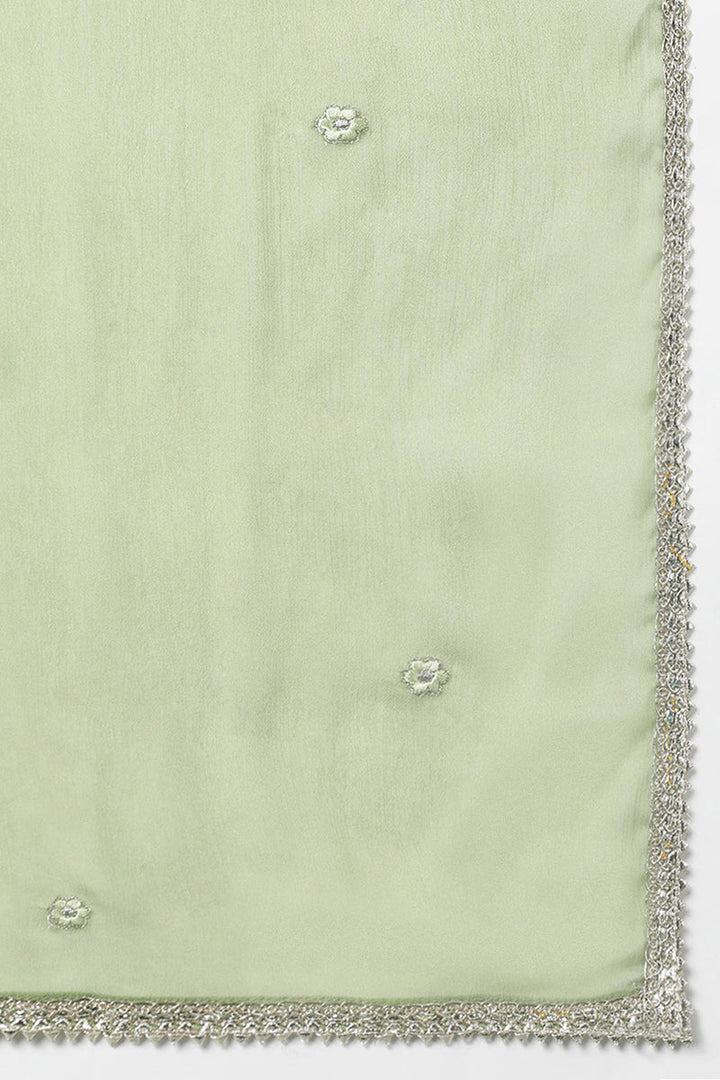 Silk Blend Sea Green Straight Kurta Pant With Dupatta | SHOBITAM