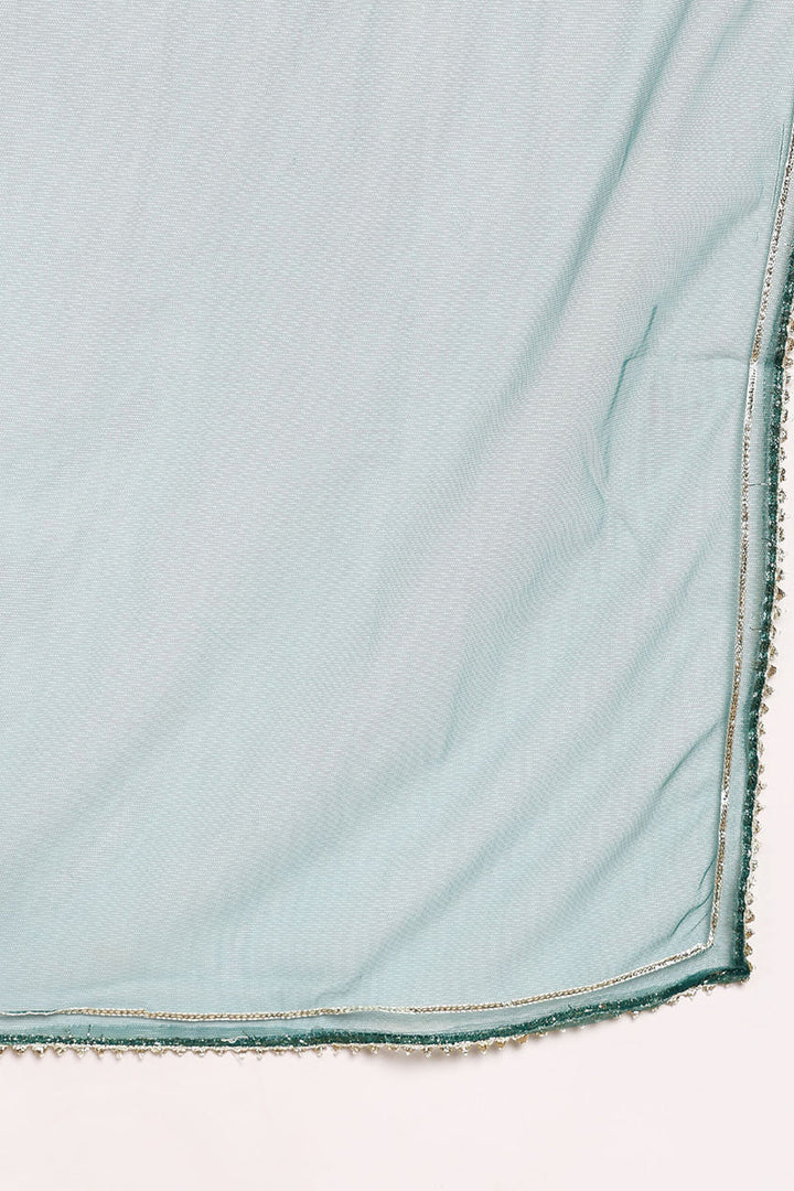 Green Silk Blend Rogan Work Straight Suit Set  | SHOBITAM