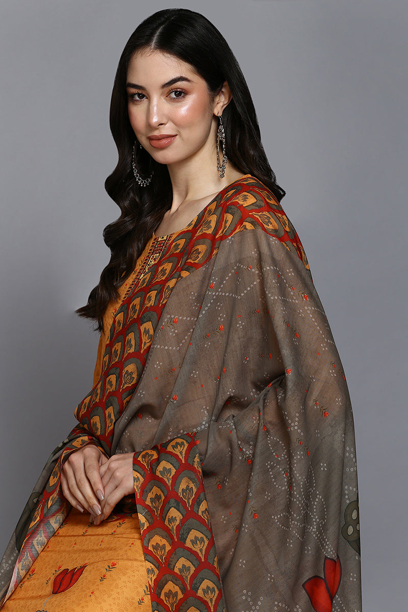 Orange Silk Blend Ethnic Motifs Straight Suit Set  | SHOBITAM