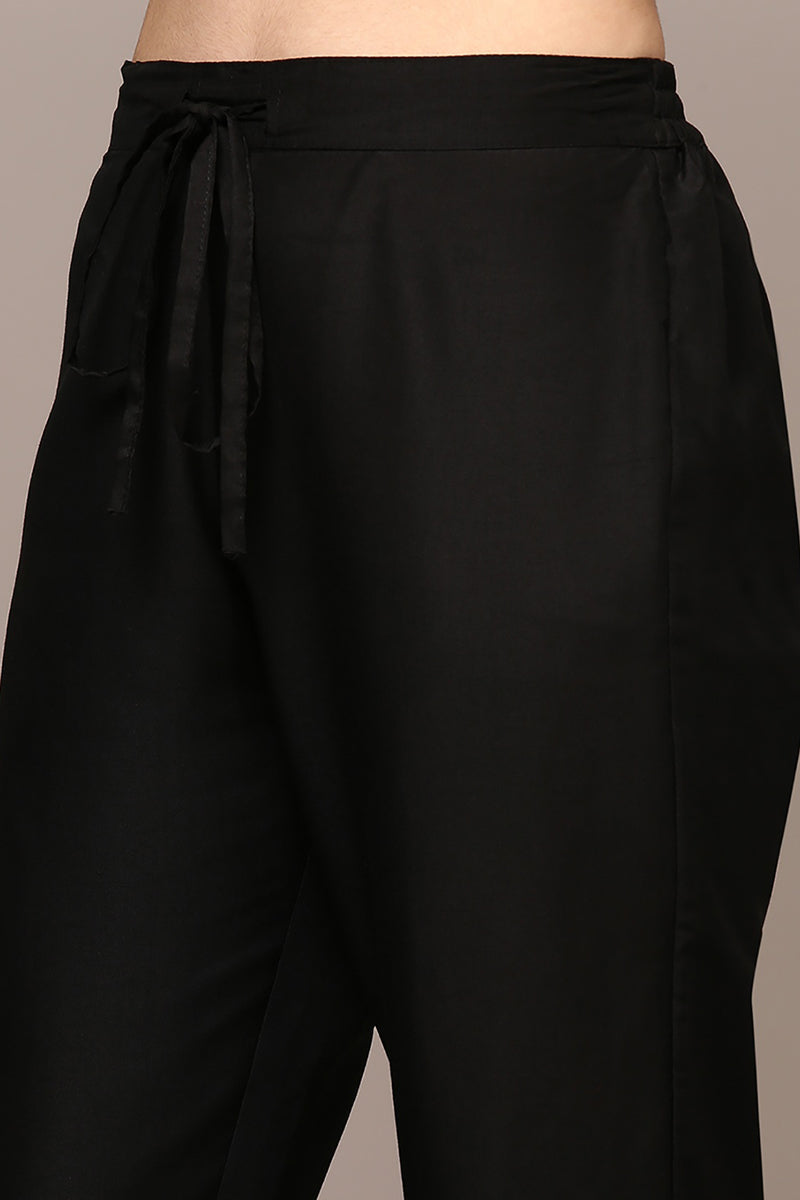 Black Poly Chanderi Floral Straight Suit Set | SHOBITAM