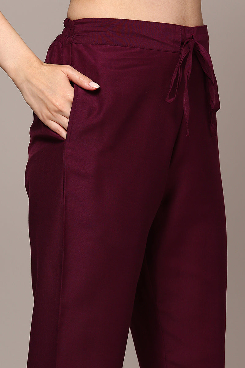 Burgundy Silk Blend Woven Design Flared Suit Set | SHOBITAM
