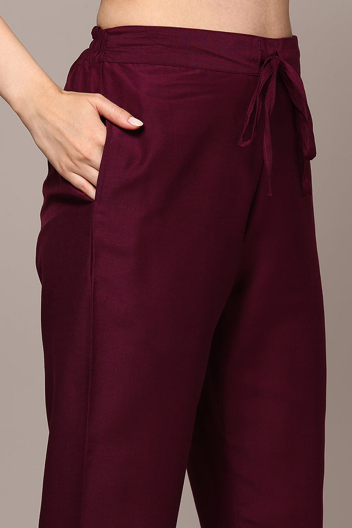 Burgundy Silk Blend Woven Design Flared Suit Set | SHOBITAM
