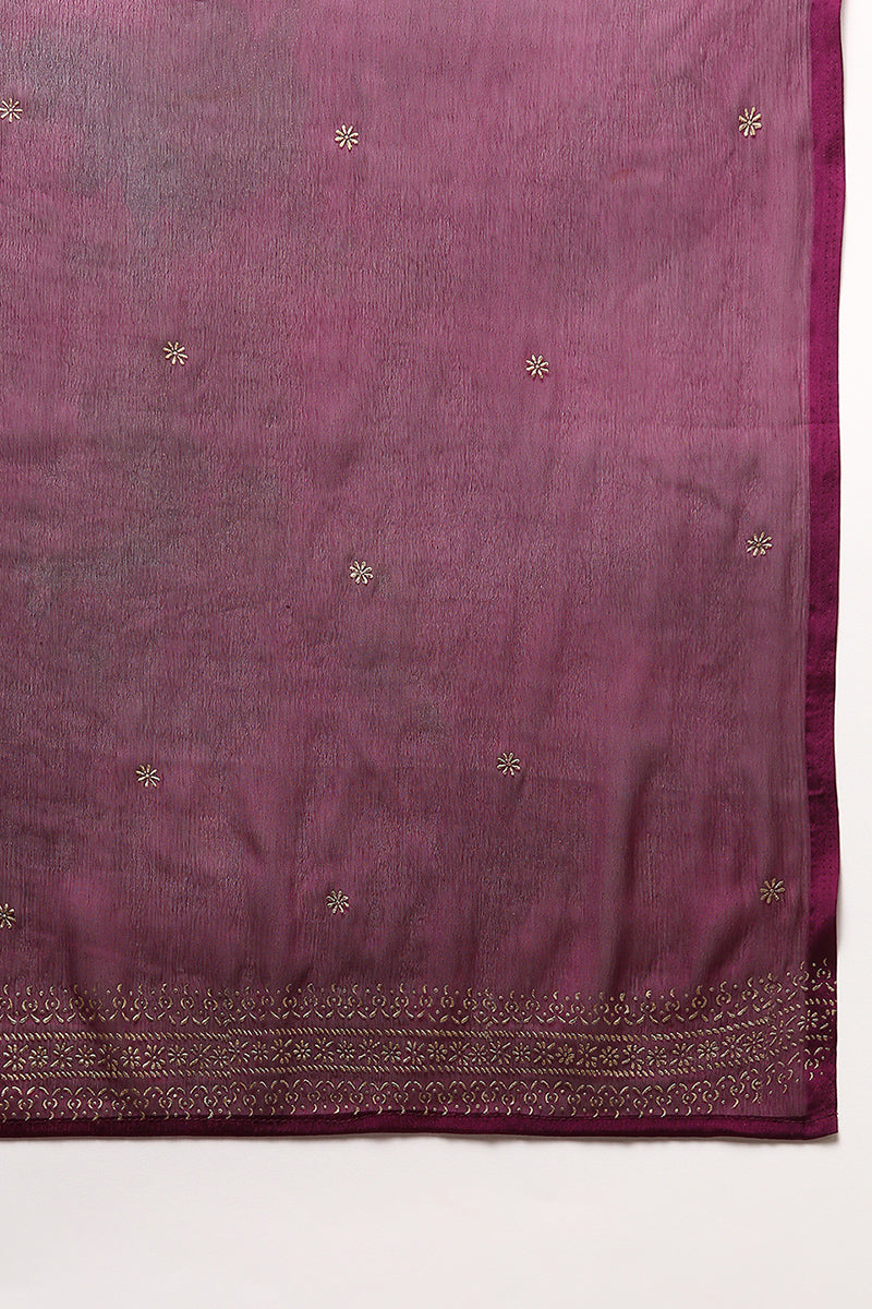 Burgundy Silk Blend Woven Design Flared Suit Set | SHOBITAM