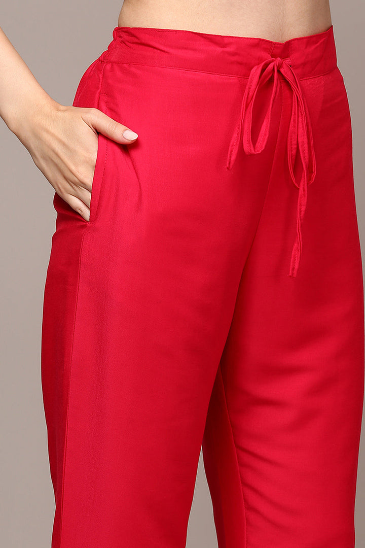 Pink Silk Blend Yoke Design Straight Suit Set | SHOBITAM