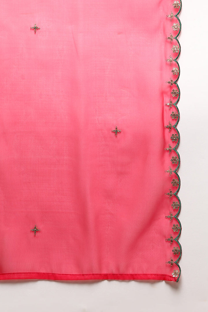 Pink Silk Blend Yoke Design Straight Suit Set | SHOBITAM