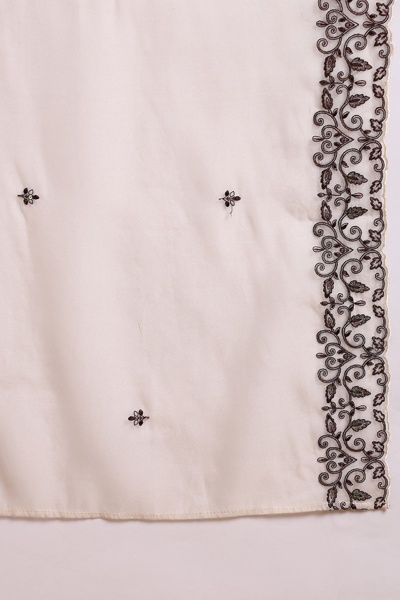 Off White Silk Blend Solid Embroidered Straight Suit Set | SHOBITAM