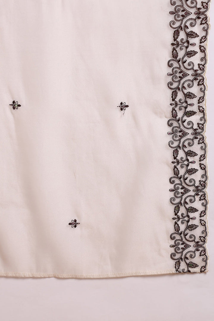 Off White Silk Blend Solid Embroidered Straight Suit Set | SHOBITAM