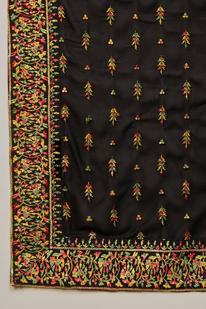 Black Silk Blend Solid Straight Suit Set | SHOBITAM
