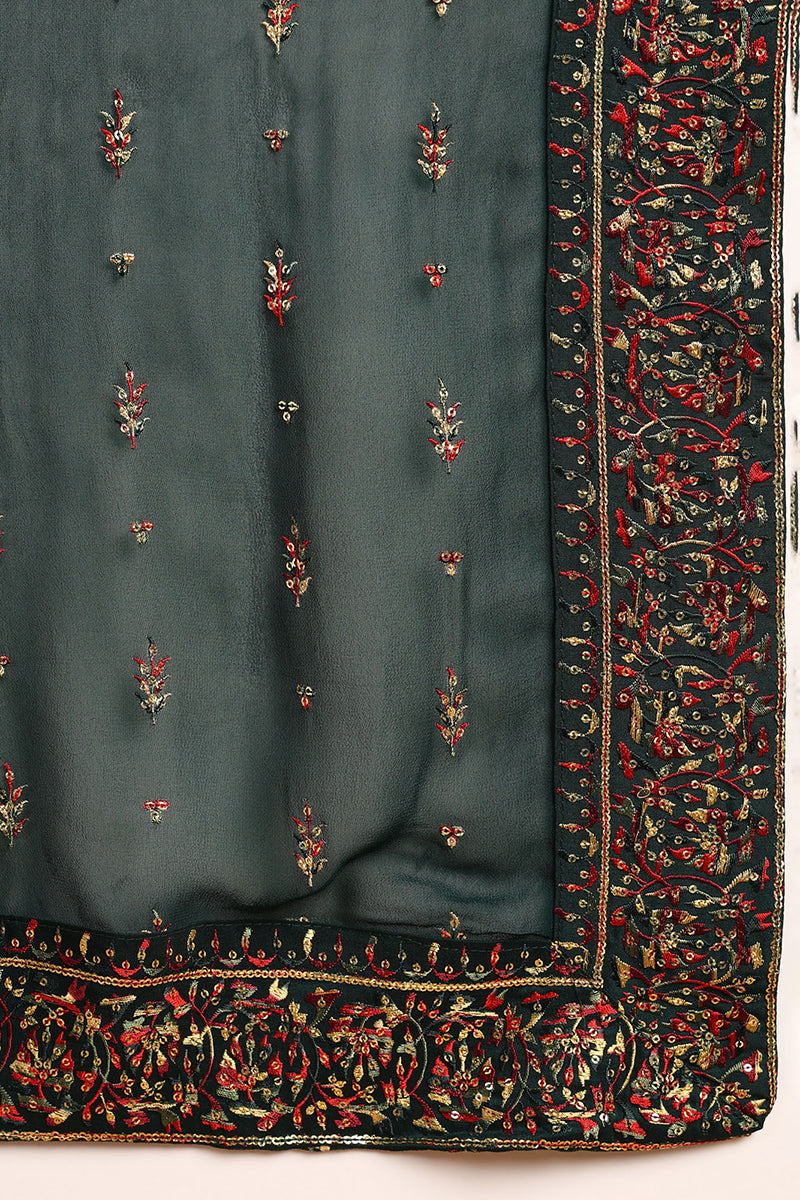 Green Silk Blend Solid Straight Suit Set | SHOBITAM